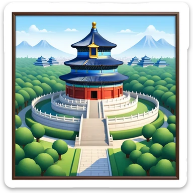 Cinematic Realistic Temple of Heaven Landmark Emoji, depicted with expansive historic architecture set in lush gardens rendered with lifelike detail and serene lighting. sticker