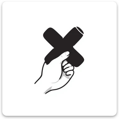 hand holding an X sticker