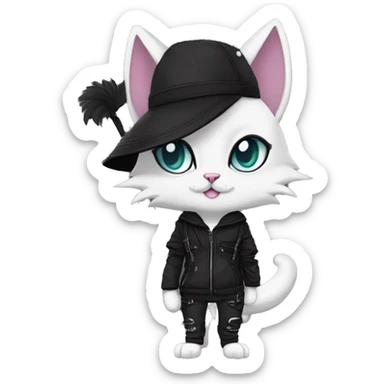 Edgy Beautiful Cool Anthro dark cat-fursona-Fakemon punk techwear fiddler hat sticker