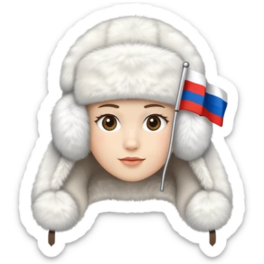 white ushanka hat with Russian flag, winter ear flap hat sticker