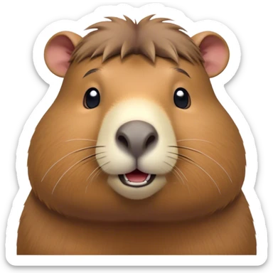 Cinematic Cute Capybara Portrait Emoji, Head tilted playfully and inquisitively, with a delightfully fluffy, rounded form and a characteristically large, flat capybara head featuring a short snout and small ears, accentuated by soft, inviting fur and round, sparkling eyes full of charm, Simplified yet irresistibly adorable features, highly detailed, glowing with a warm, friendly glow, high shine, affectionate and lively, stylized with a touch of whimsical cuteness, soft glowing outline, capturing the essence of a mischievous yet loving capybara that feels like it could tumble out of the screen into your arms! sticker