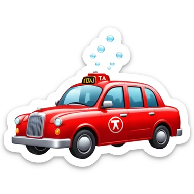 A red taxi cab with soda bubbles around it sticker