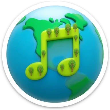 Earth with land in the shape of musical notes. sticker