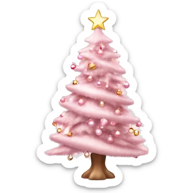Pretty light pink Christmas tree with decorations  sticker