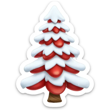 snowy christmas tree with red ornaments and a red bow sticker