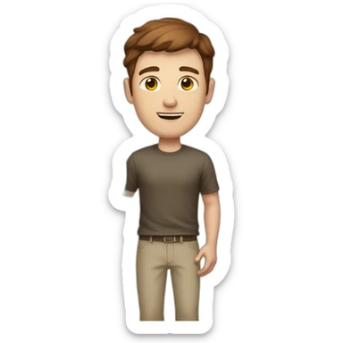 Tall white man with brown hair carrying a small satellite sticker