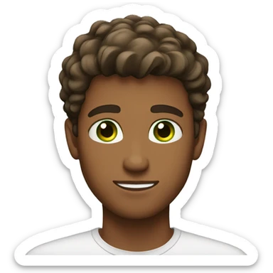 green eyes. handsome. young man. brown skin. brown hair. sticker