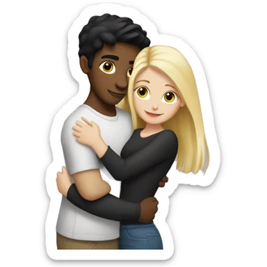 White Girl with black hair and blond boy hugging sticker