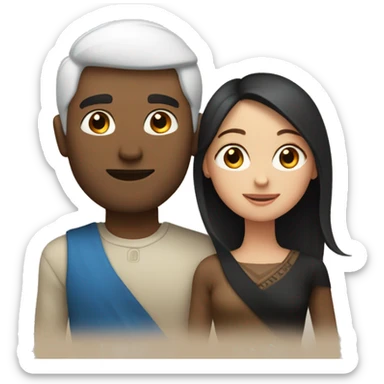 Couple with arms around each other; white woman with blue eyes and brown hair, Indian man with black hair  sticker