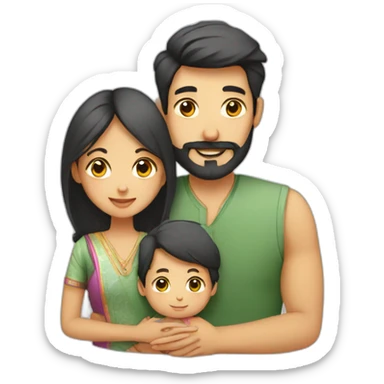 A family with Indian dad with beard and Chinese wife and 1 small baby sticker