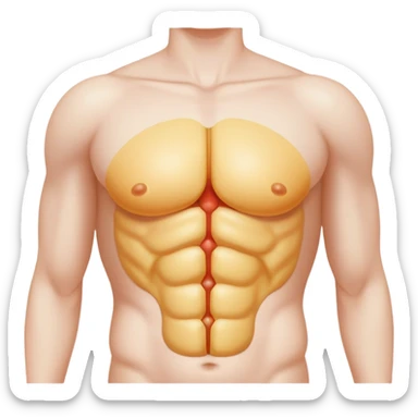 human torso with a highlighted hernia bulge sticker
