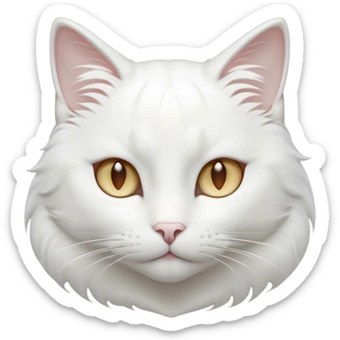 Cinematic Noble White Cat Portrait Emoji, Poised and stately, with a pristine, snow-white fur accented by delicate hints of silver, refined whiskers and a serene, focused gaze, simplified yet impeccably detailed, glowing with an ethereal radiance and timeless elegance, high shine, exuding calm intelligence and regal simplicity, soft glowing outline, capturing the essence of a noble white cat that radiates quiet majesty! sticker