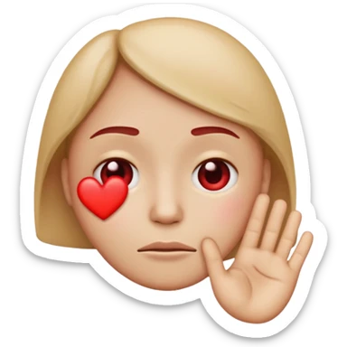 A red emoji that is sad and has a hand making a heart sticker