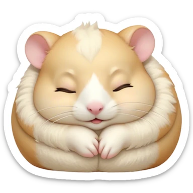 Meme-Worthy Cute Sleeping Cream Hamster Portrait Emoji, Head resting peacefully with a contented smile, showcasing a delightfully compact build and a luxuriously soft cream fur, eyes shut in a serene nap, Simplified yet hilariously adorable features, highly detailed, glowing with a soft, drowsy light, high shine, relaxed and utterly lovable, stylized with an air of playful laziness, bright and heartwarming, soft glowing outline, capturing the essence of a comically sleepy hamster, so meme-worthy it feels like it could instantly become the next viral sensation of adorable slumber! sticker