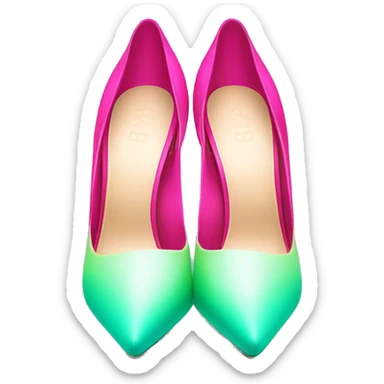 Realistic isolated top view pair of pointed toe hot pink to mint green ombre high heel shoes. sticker