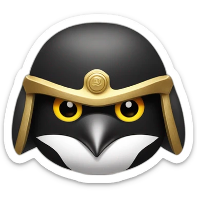 penguin with face wearing samurai helmet with big horns sticker