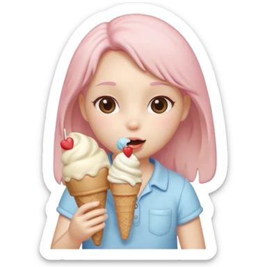 Labubu doll icon, pastel colors, soft shading, eating icecream, saying I love you, gentle expression sticker