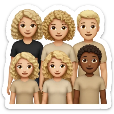 group of people  together ; men and women with brown, blonde, black hair- short hair, long hair and curly hairr wearing beige shirts aesthetic no collar, brown people, white people, black people sticker