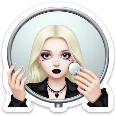 Hyper Realistic Goth victoria secret model looking into a handheld mirror  sticker