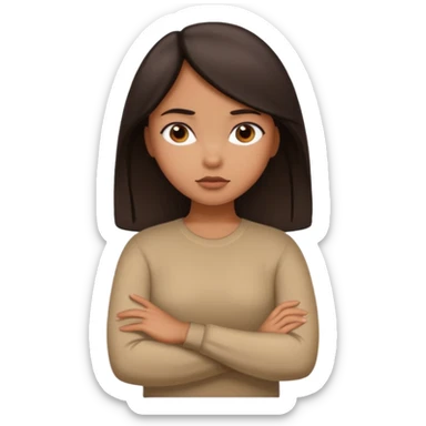 Tan girl dark hair crossing her arms with slight pout sticker
