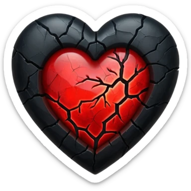 iOS style emoji, dark fantasy heart, black cracked heart, red inner glow, glossy sticker