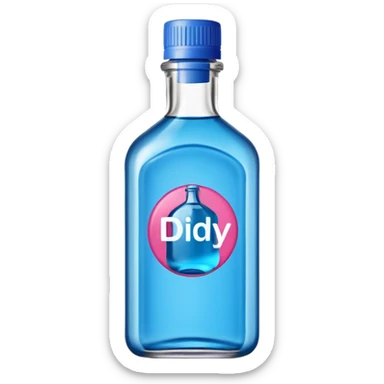 bottle of oil blue top pink outside with logo that says Diddy oil sticker