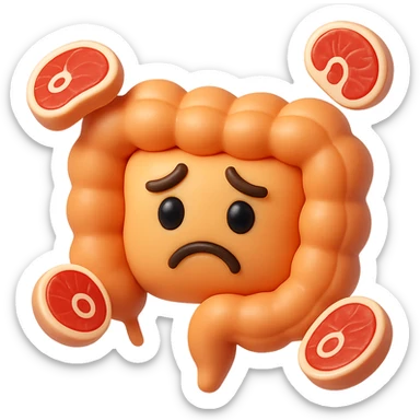 emoji stile iphone in 3d di un intestino triste con fette di carne che gli fluttuano intorno sticker