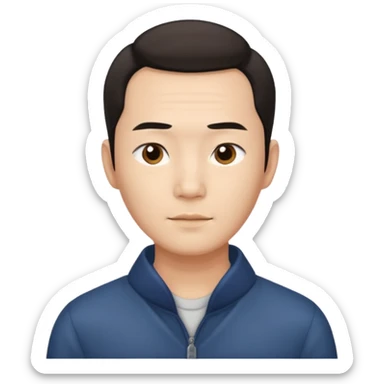 Create an emoji-style image of an Asian man with a middle-part hairstyle and a receding hairline. sticker