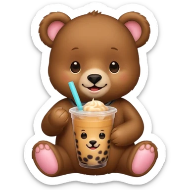 cute bear drinking boba tea sticker