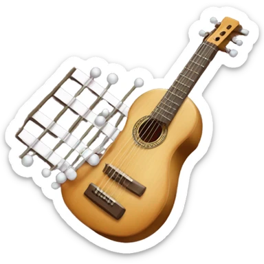 create a emoji that is a music instrument from Latvian culture called "kokle", and it has music note floating next to it. sticker