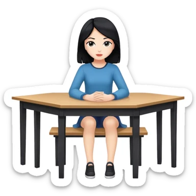 White girl full body sitting at table with black hair looking away sticker