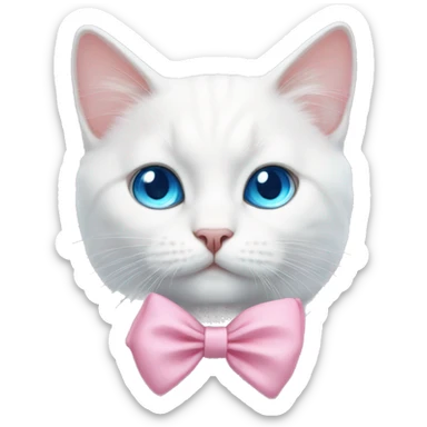 white cat with blue eyes pink bow sticker
