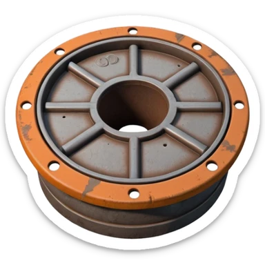 3D illustration of a manhole cover half-open with pipe access visible below, clean Pixar-like rendering, subtle shadows, slightly industrial look, not scary sticker