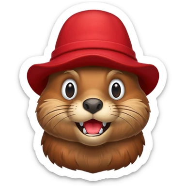 Beaver with a red hat sticker