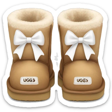 mini beige uggs with white bow sticker