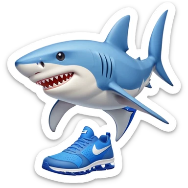Shark emoji with two legs and blue nike shoes on his teet sticker
