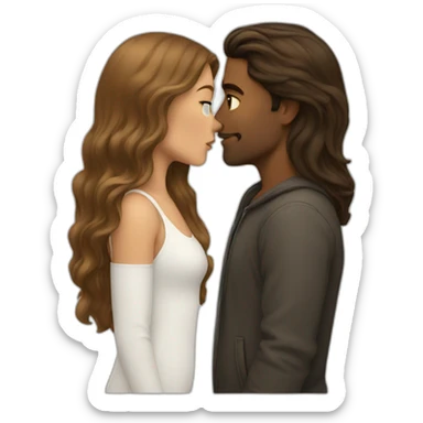 A White man kissing short brown girl with long hair sticker