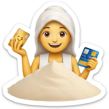 Happy emoji with credit card in hand and a pile of flour sticker