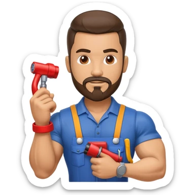 Hispanic HVAC technician with goatee beard as an action figure logo sticker