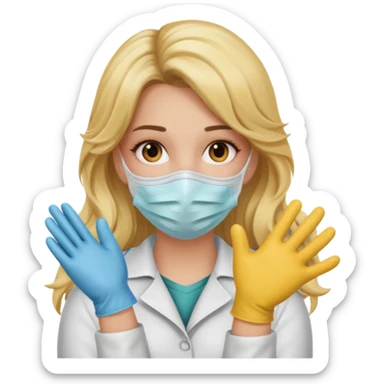 enfermera rubia con pelo largo, con mascarilla y guantes que aperezcan las dos manos sticker