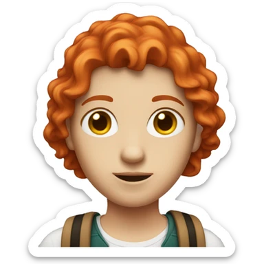 red head student wearing a small purse sticker