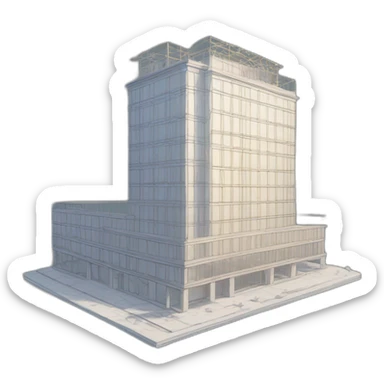 Line drawing of a building under construction sticker