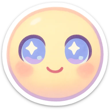 cute emoji, round face, big sparkling eyes, small smile, pastel colors sticker