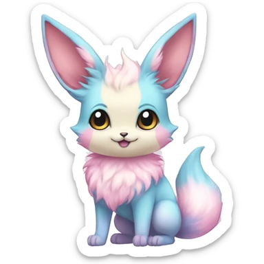 Kawaii Pastel Cotton-Candy-Colored Eeveelution-Cute-fox-Bunny-Pokémon-fusion full body sticker