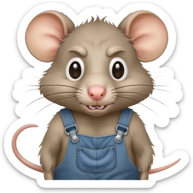 angry-rat disheveled long-nose wearing-overalls sticker