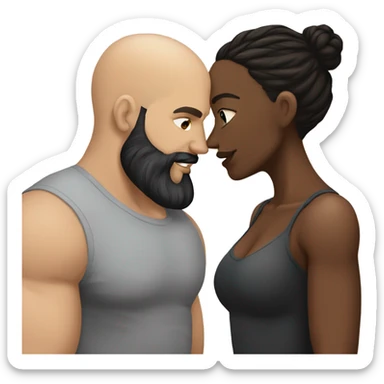 Curvy White brunette kissing muscular black bald man with beard sticker