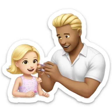 blonde babydaughter gives blonde dad a manicure sticker