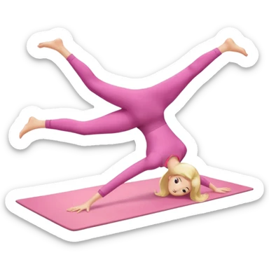 A fair-haired girl in a pink suit does a back bridge on a mat. two legs and a bridge to the other side.the feet are on the mat, the back is arched inward and the hands are stretched towards the legs sticker