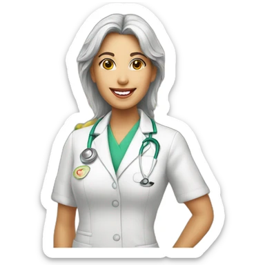 Nutricionista blanca cabello castaño,  sticker