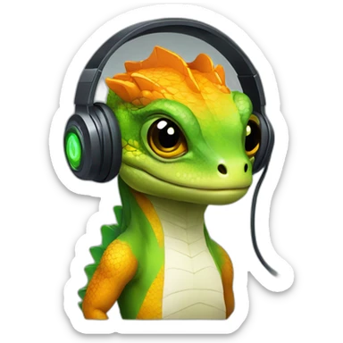lizard wear a gaming headset looking like game developer sticker